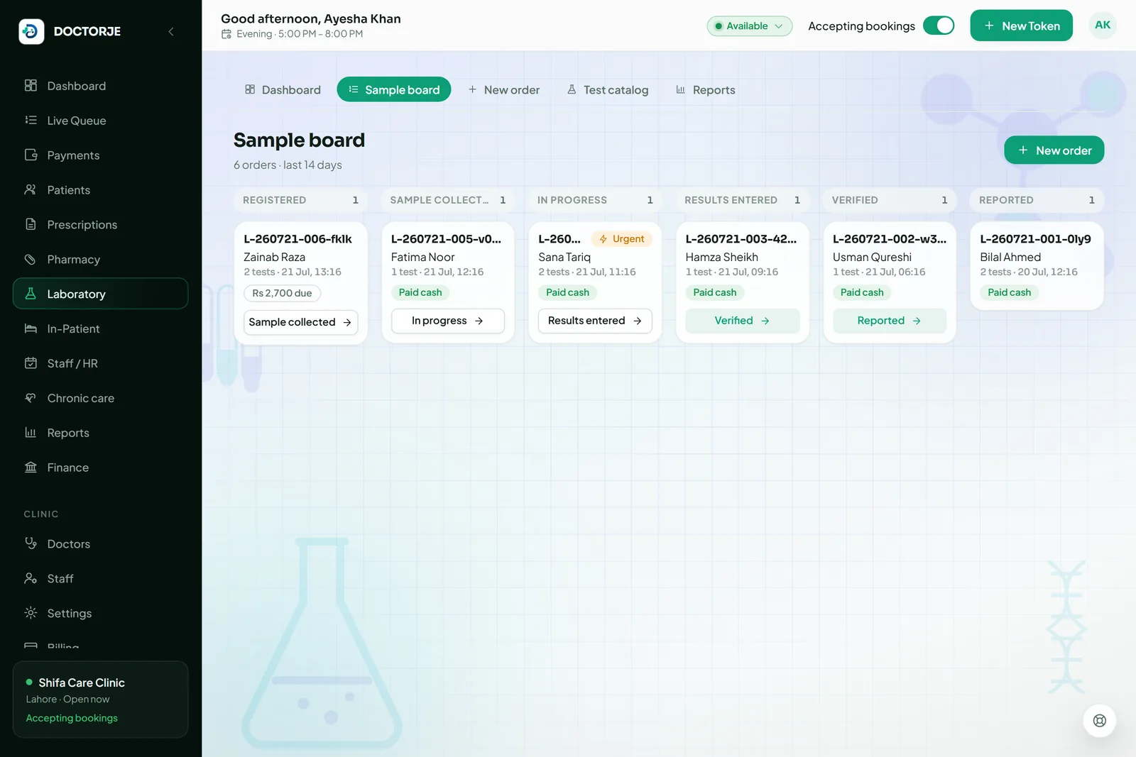 In-clinic lab, fully tracked