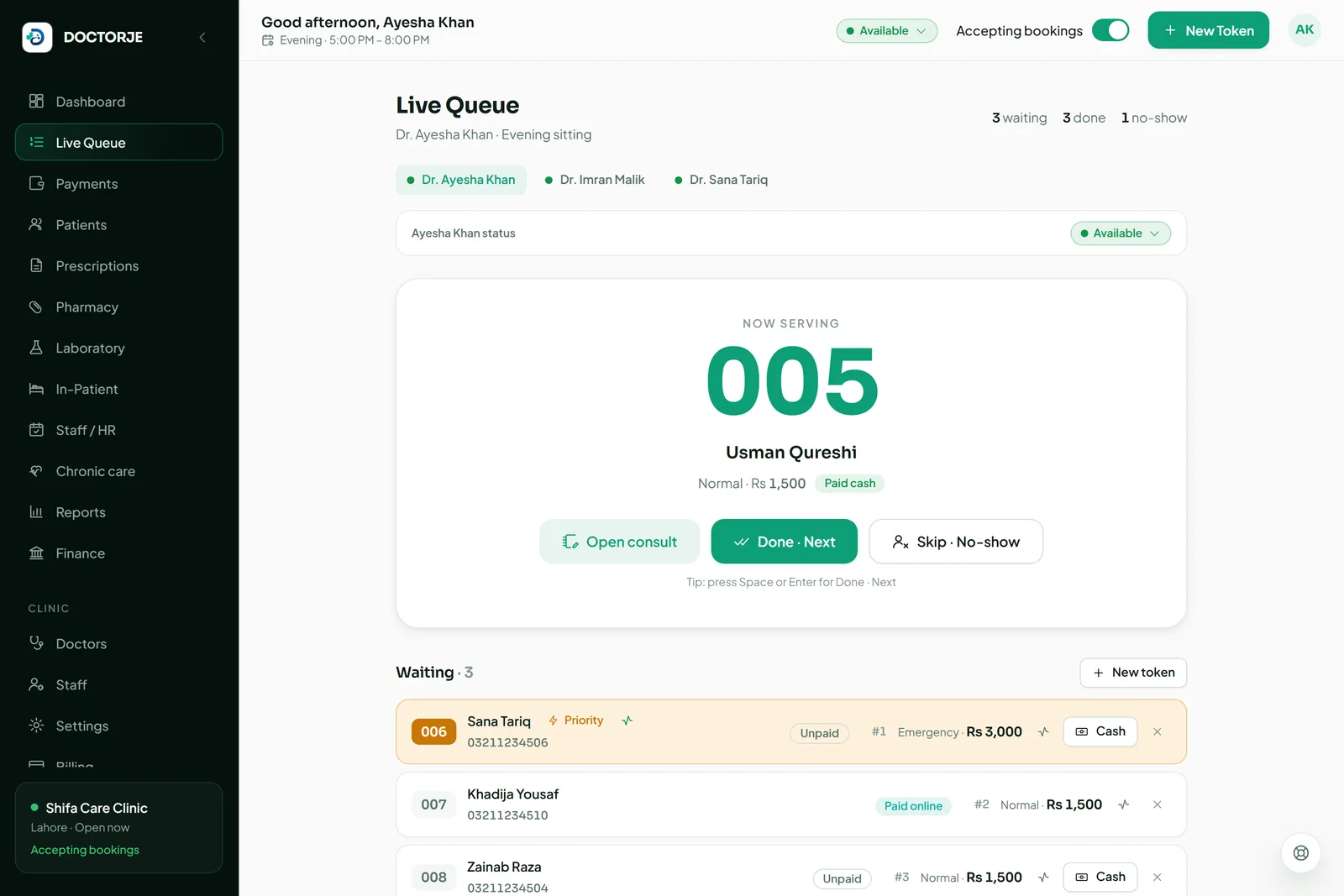 Doctorje live clinic queue